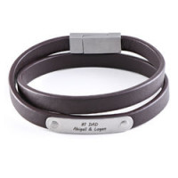 Brown Leather Bracelet with Engraved Bar product