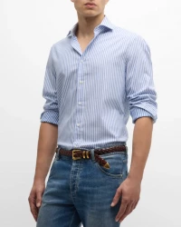 Brunello Cucinelli Men's Oxford Stick Stripe Button-Down Shirt product