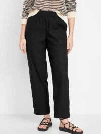 High-Waisted Linen-Blend Straight Pants product