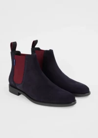 Navy Suede 'Cedric' Boots With Burgundy Trim product