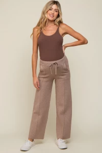 Taupe Front Seam Sweater Knit Drawstring Maternity Pants product