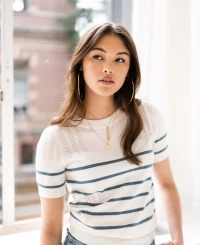 Striped sweater LA ZOE Ivory white - Jeans blue product