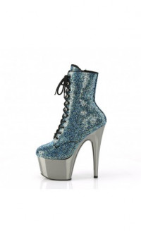 SEXY 7" TURQUOISE RHINESTONE CHROME ANKLE BOOTS product