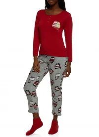 Meowy Christmas Pajama Top and Pants Set - Red product