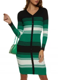 Ribbed Knit Striped Midi Sweater Dress - Green product