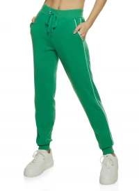 Contrast Piping High Waist Drawstring Joggers - Green product