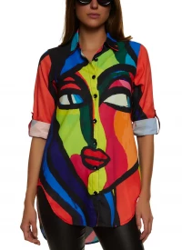 Color Blocked Face Print Tunic Shirt - Multi Color product