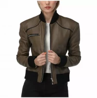 Punk Women's Green Leather Stand Collar Jacket product