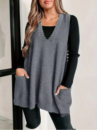 Plus Size Solid Color V-Neck Sweater Vest product