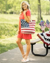 AMERICAN FLAG CANVAS TOTE - BEIGE product