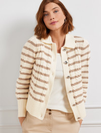CABLE KNIT COLLARED CARDIGAN - STRIPE product