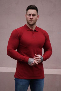 Long Sleeve Burgundy Tapered Fit Polo Shirt product