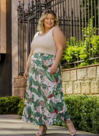 Amber Skirt (Plus Size) -- Pink Floral Print product