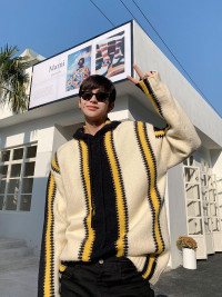 Yellow Striped Hooded Sweater product