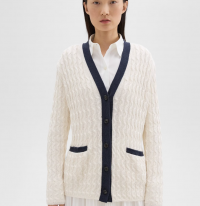 V-Neck Cardigan in Cable Knit Linen product
