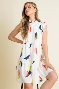 THML Cap Flutter Sleeve Dress in White Color Splash product