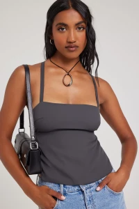 Lace Up Back Tie Top Charcoal Perfect Stranger product
