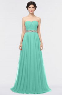 Mint Green Mature A-line Sleeveless Floor Length Ruching Prom Dresses product