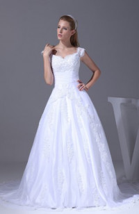 Romantic Church Princess V-neck Lace up Chapel Train Appliques Bridal Gowns product