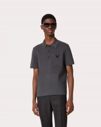 STRETCH COTTON POLO SHIRT WITH METALLIC V DETAIL product