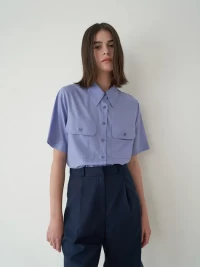 fromwhere Oversized Silky Shirt_Light Blue product