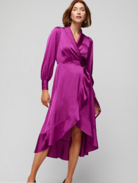 Long Sleeve Satin Ruffle Wrap Dress product