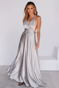 The Perfect Date Satin Maxi Dress (Silver) - BEST SELLING product