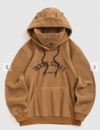 ZAFUL Men's WEST COAST LOS ANGELES Letter Embroidered Fuzzy Polar Fleece Kangaroo Pocket Pullover Mask Hoodie - Coffee Xl product