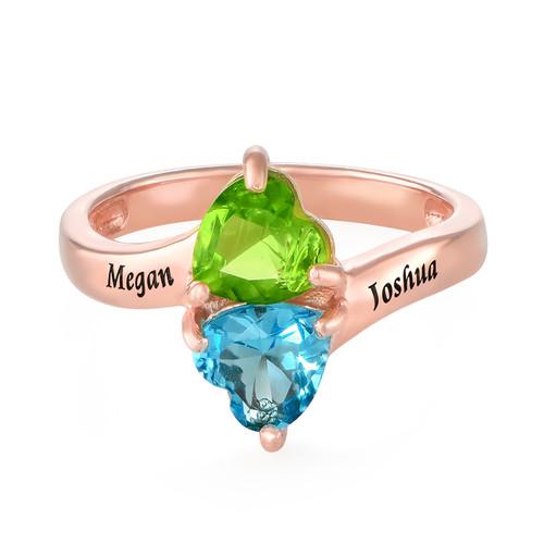 Personalized Heart Shaped Birthstone Ring in Rose Gold Plating