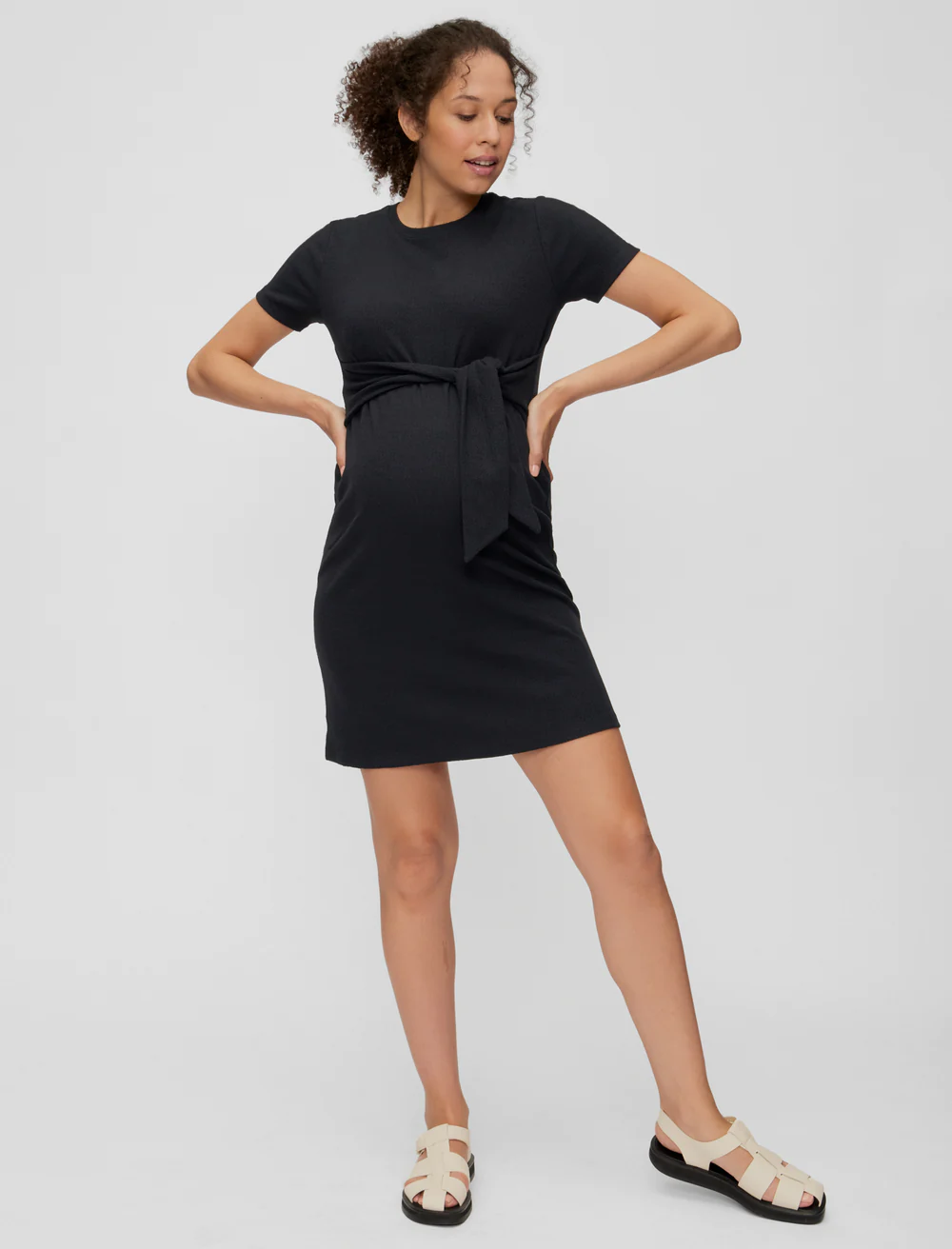 TIE FRONT TEXTURED MATERNITY DRESS