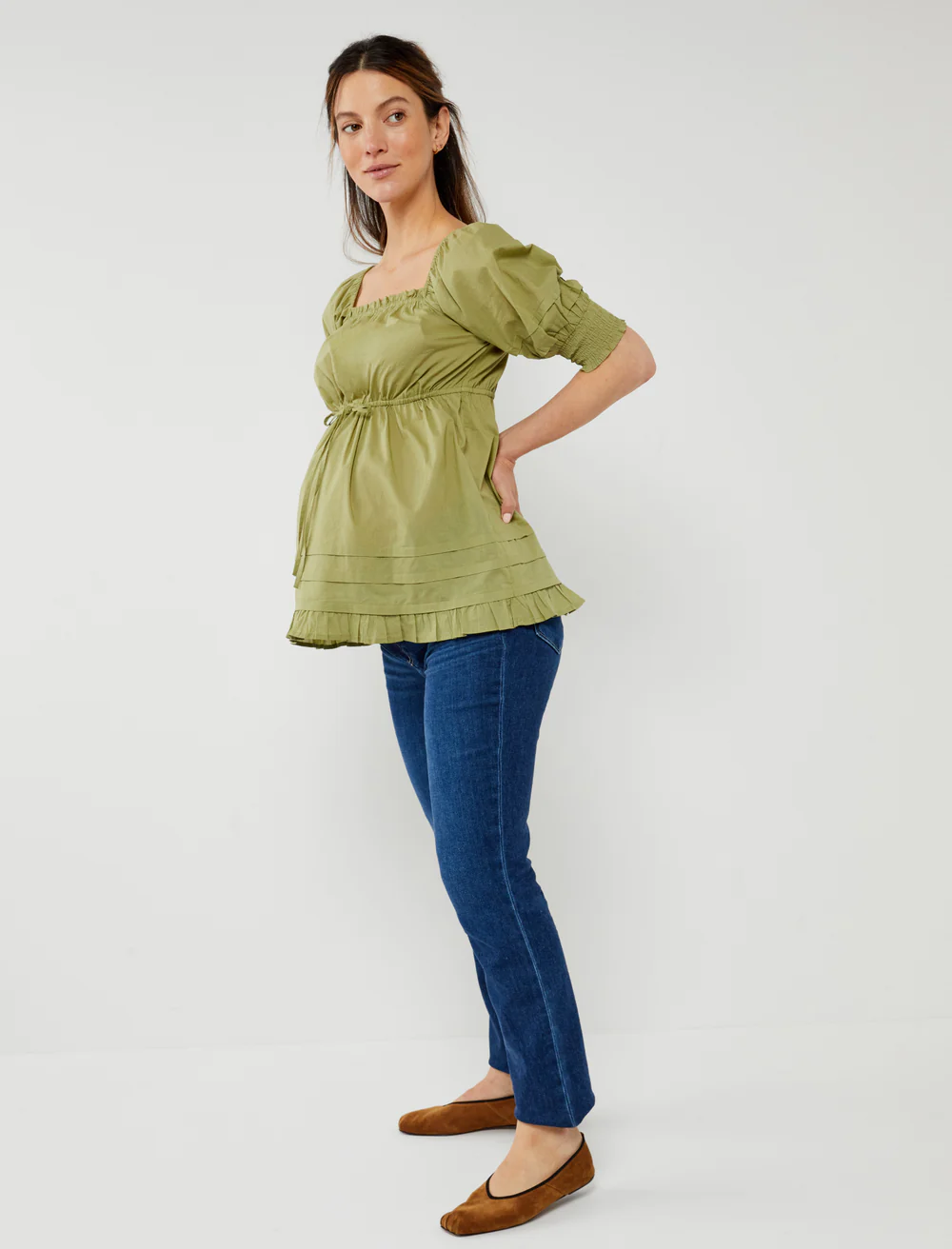 SQUARE NECK PEASANT BABYDOLL MATERNITY BLOUSE