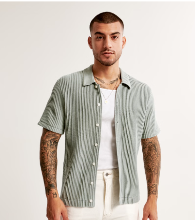 Plisse Button-Through Sweater Polo