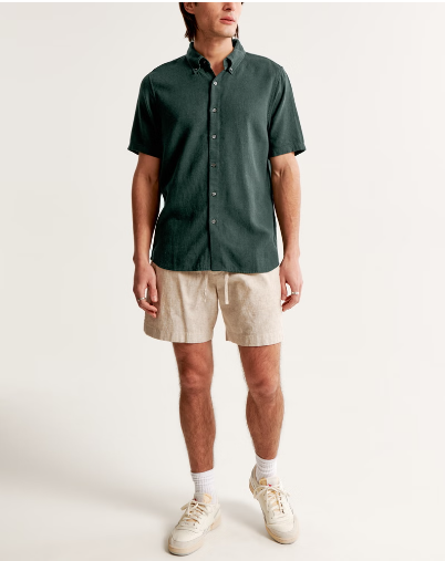 Short-Sleeve Summer Linen-Blend Button-Up Shirt