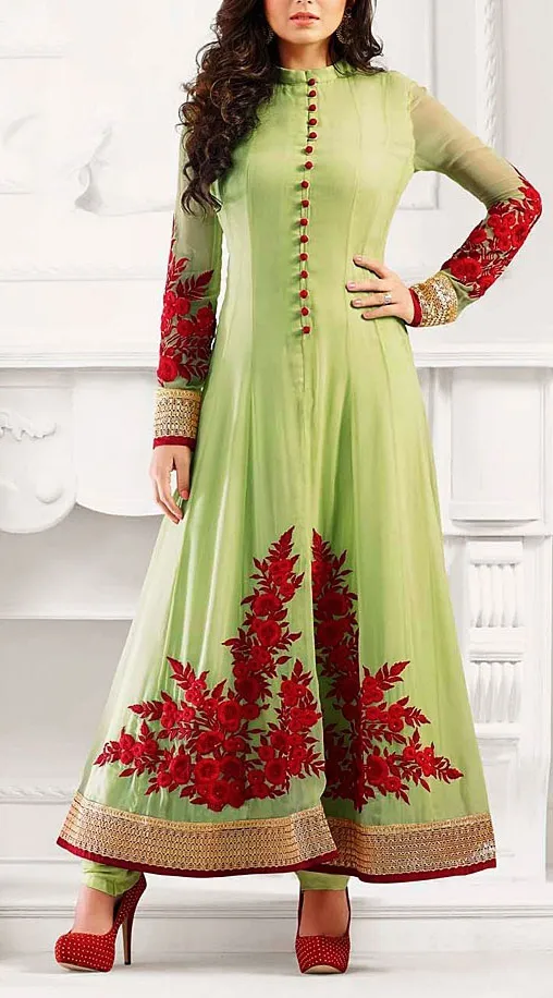 Sizzling Green Red Anarkali Outfit