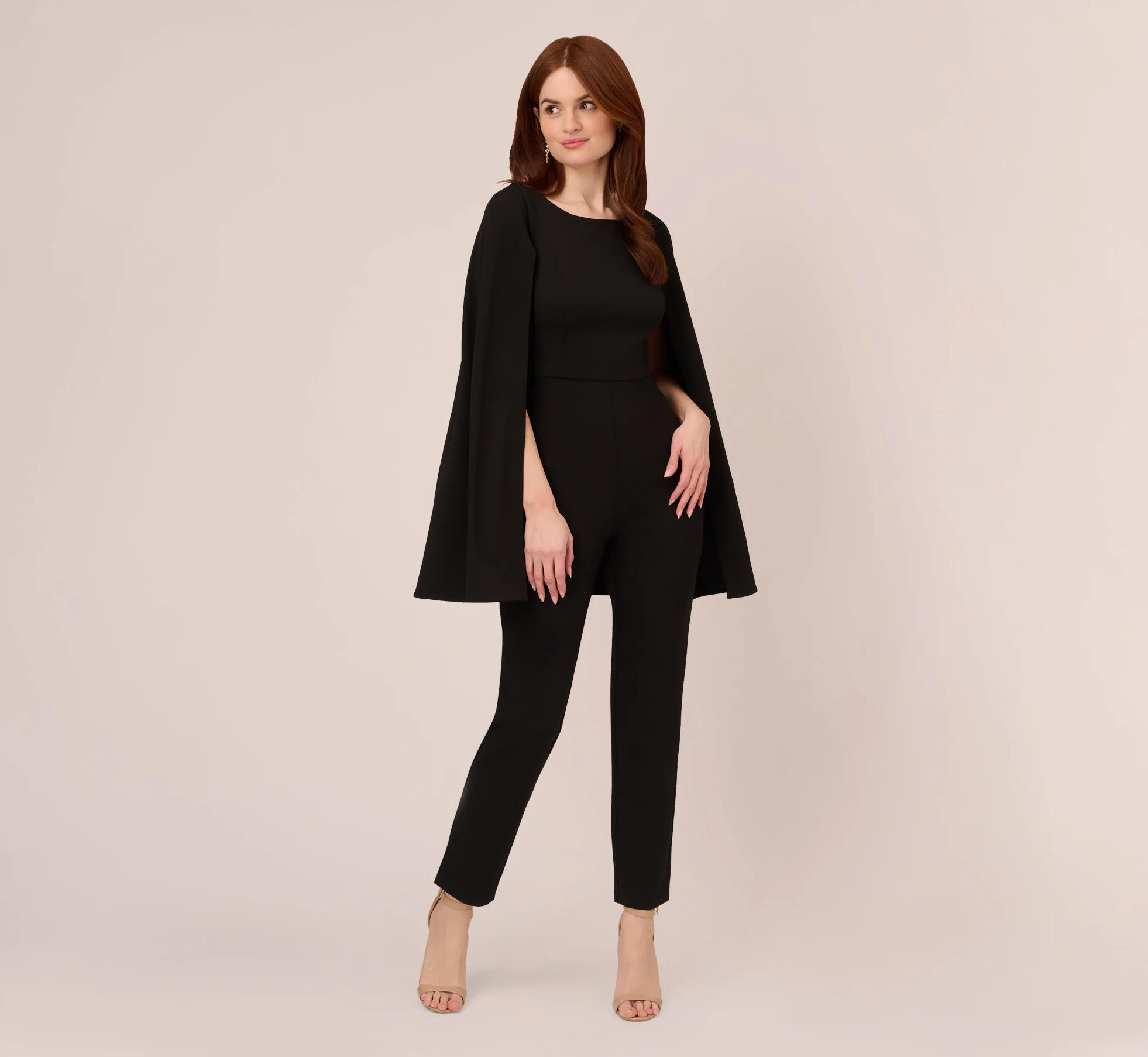 CREPE JUMPSUIT WITH CAPE IN BLACK