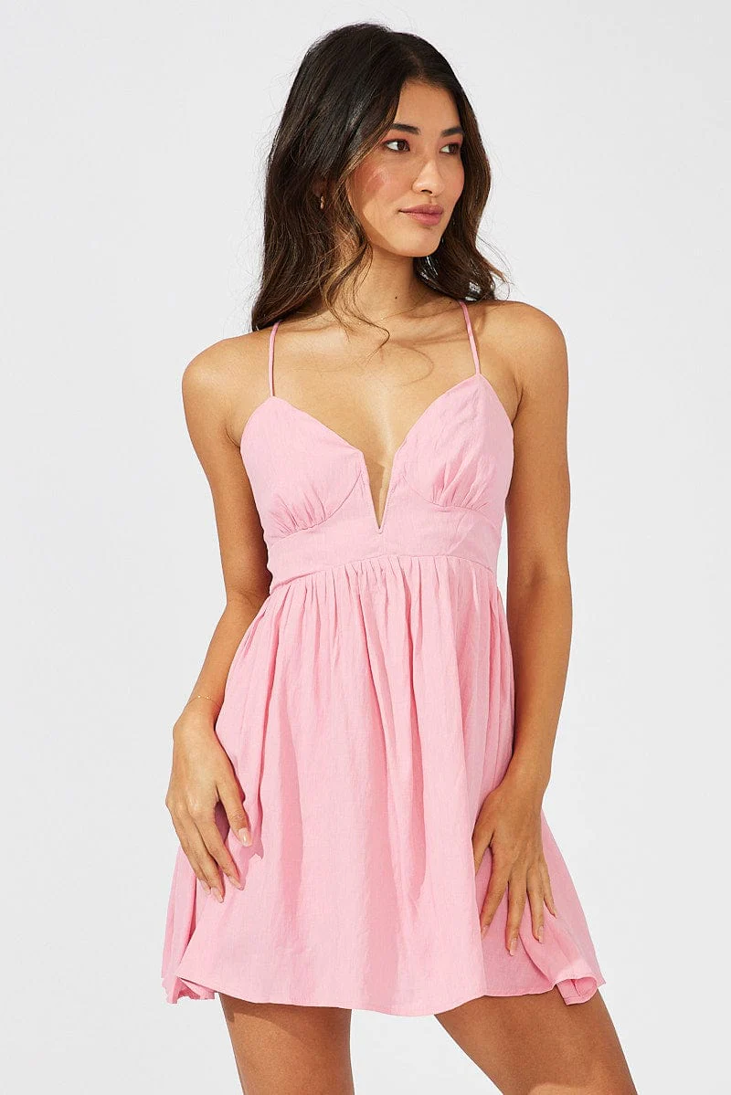 Pink Fit And Flare Dress Sleeveless Mini