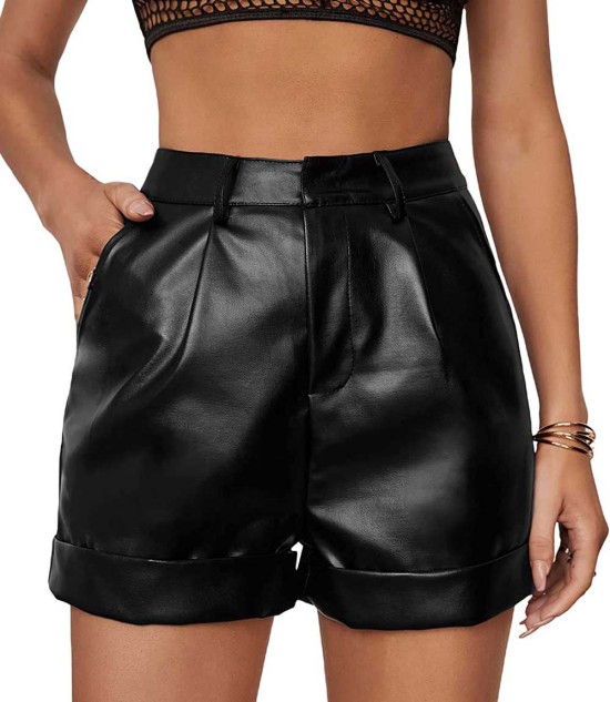 Holland Womens Black Fitted Leather Shorts