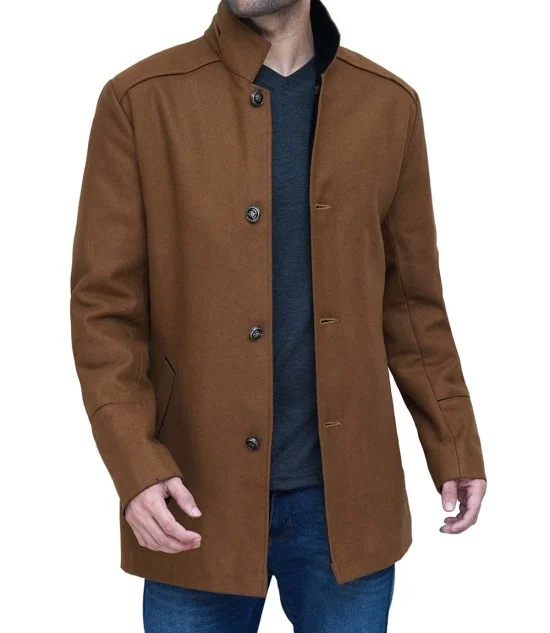 Roy Brown Mens Modern Fit Wool Overcoat