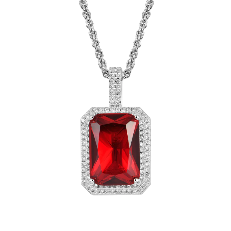 White Gold Ruby Iced Cube Pendant