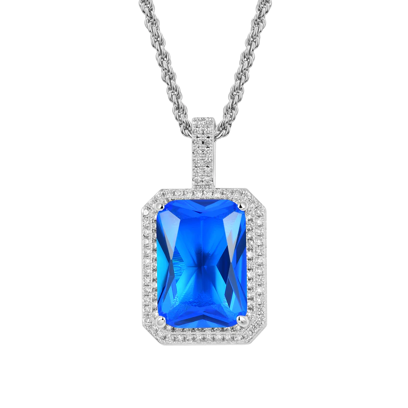 White Gold Sapphire Iced Cube Pendant