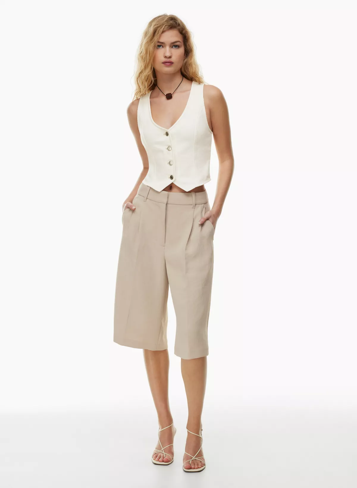 The Effortless Pant™ The Effortless Short™ Knee Relaxed pleated crepe shorts