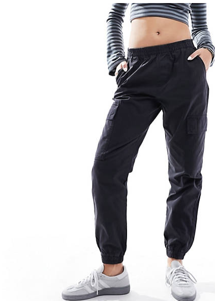 ASOS DESIGN cargo pants with cuffed hem in washed black