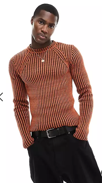 ASOS DESIGN knitted muscle plated rib sweater in burnt orange