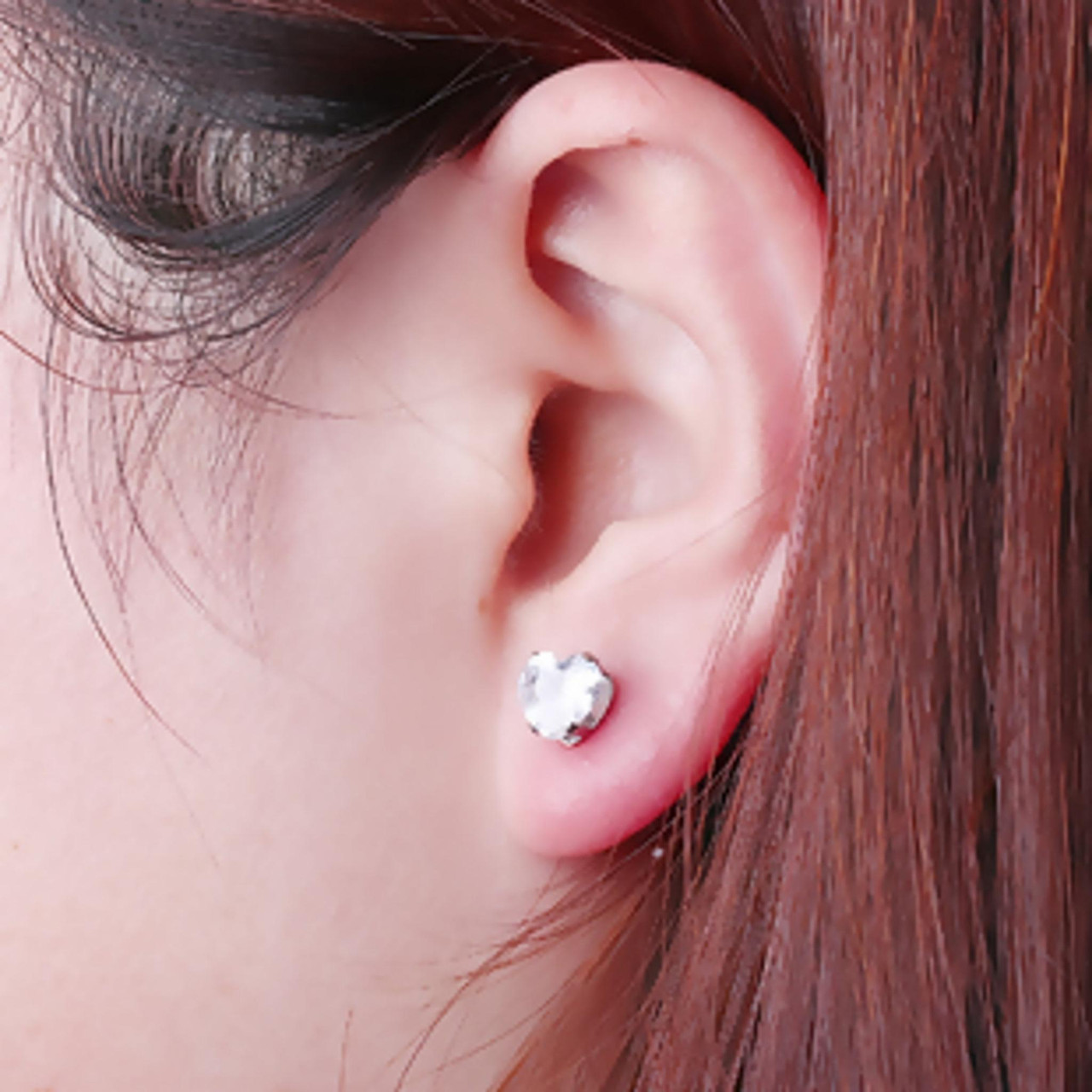 Cubic Zirconia Heart Stud Earrings