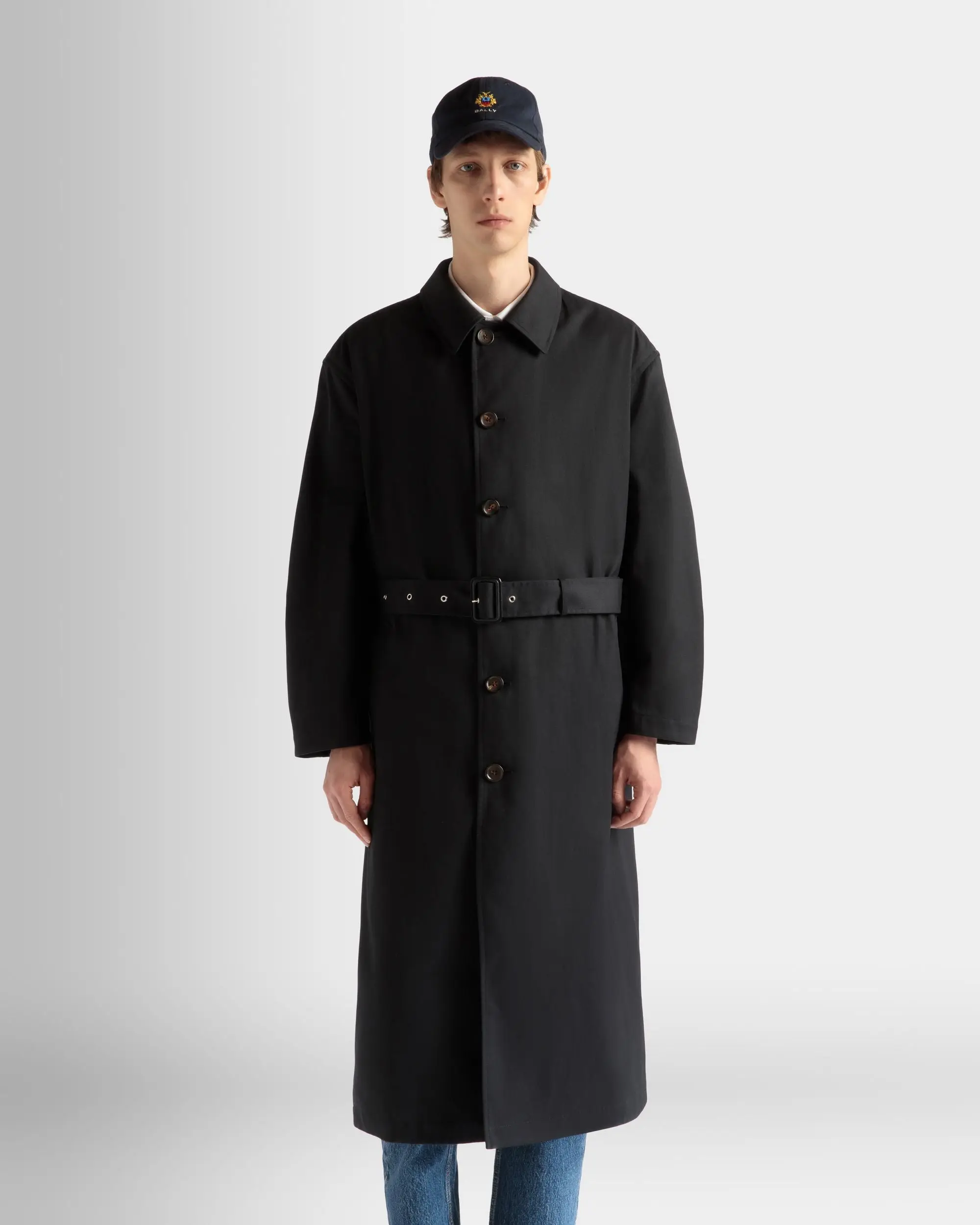 Trench Coat in Navy Blue Mix Cotton