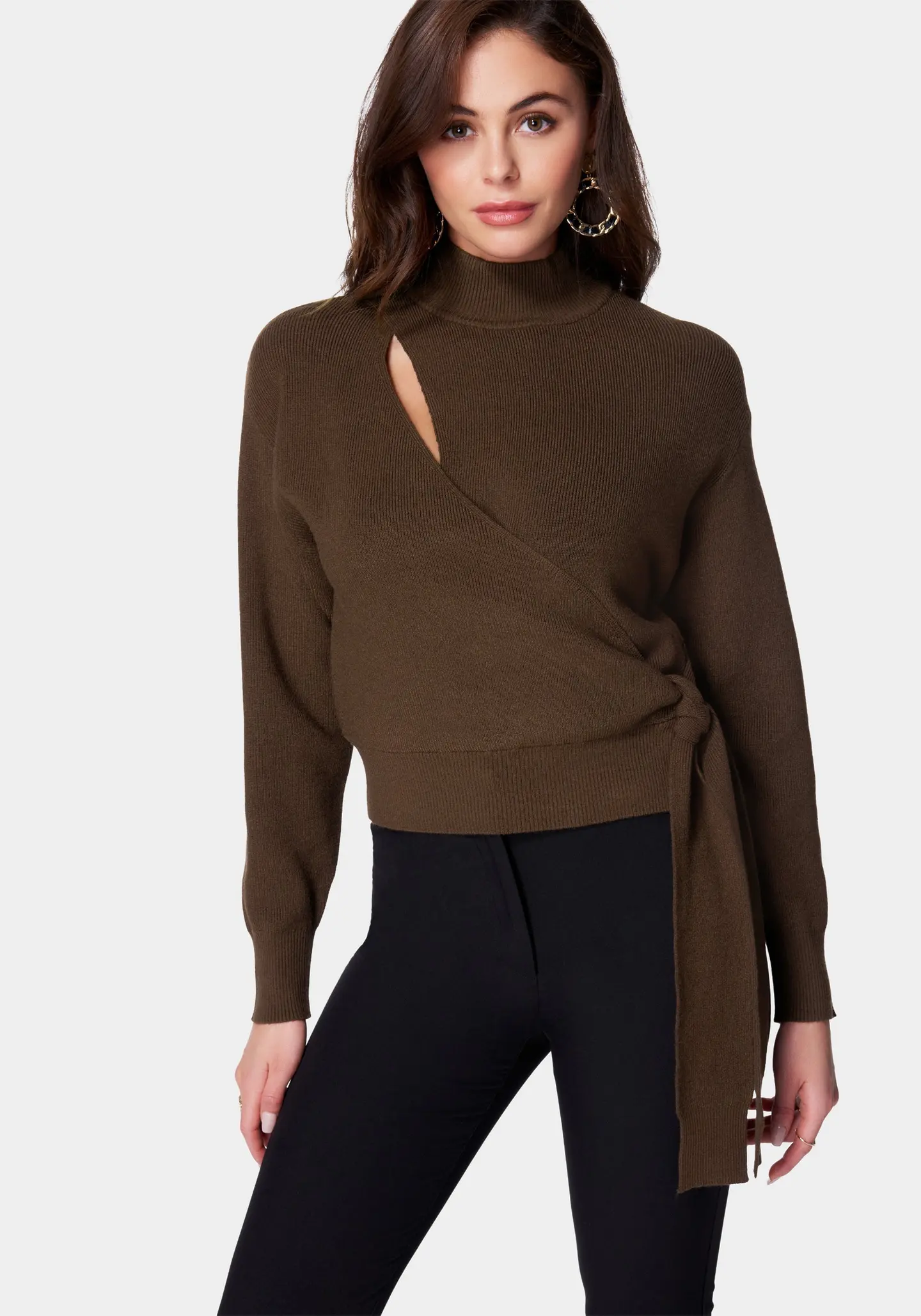 WRAP FRONT MOCK NECK SWEATER