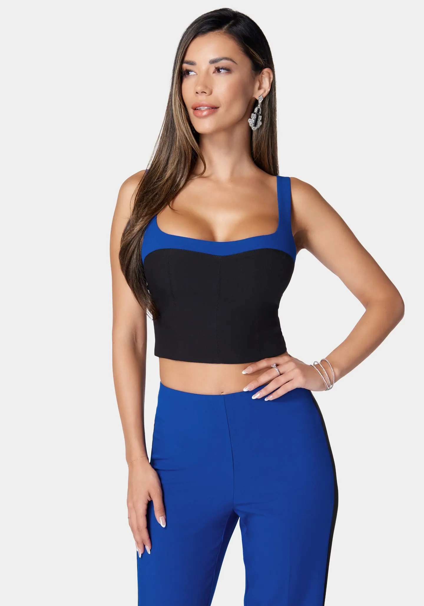 TAILORED CONTRAST WOVEN TWILL BUSTIER