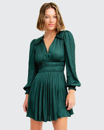Shine Bright Ruched Mini Dress - Dark Green