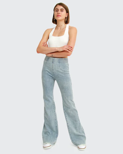 Flare Up Pull On Jeans - Light Blue