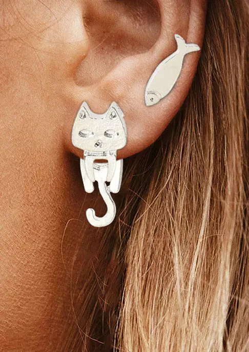 Cat And Fish Alloy Cute Earrings